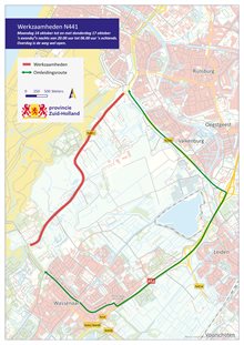 Op de afbeelding staat de omleidingsroute via de N206, A44, Rozenweg, Deijlerweg en de Van Zuylen van Nijeveltstraat.