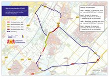 Op de afbeelding staat de omleidingsroute via de N442, de N206 en de Delfweg of de A44.